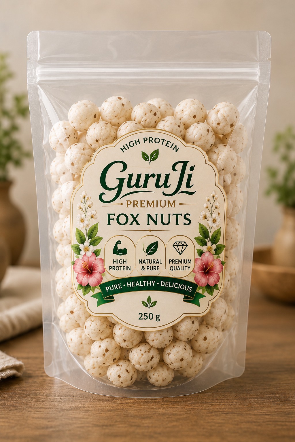 Guruji Makhana premium stand-up pouch – buy plain makhana online